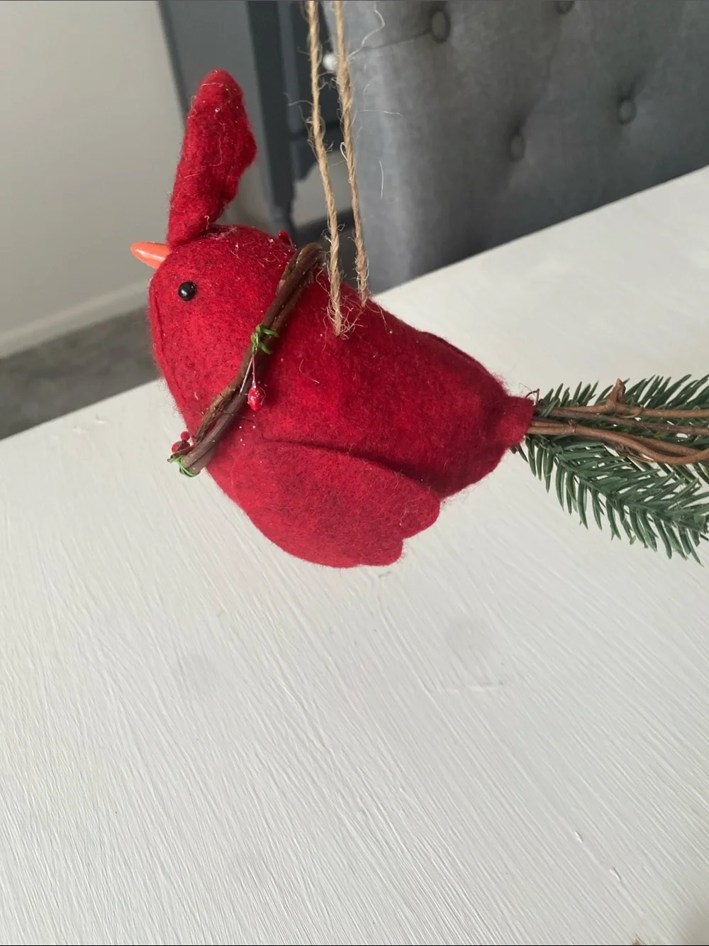 Set of 3 Rustic Ornaments, Red Cardinal, White Truck, Silver Metal 3D Snowflake